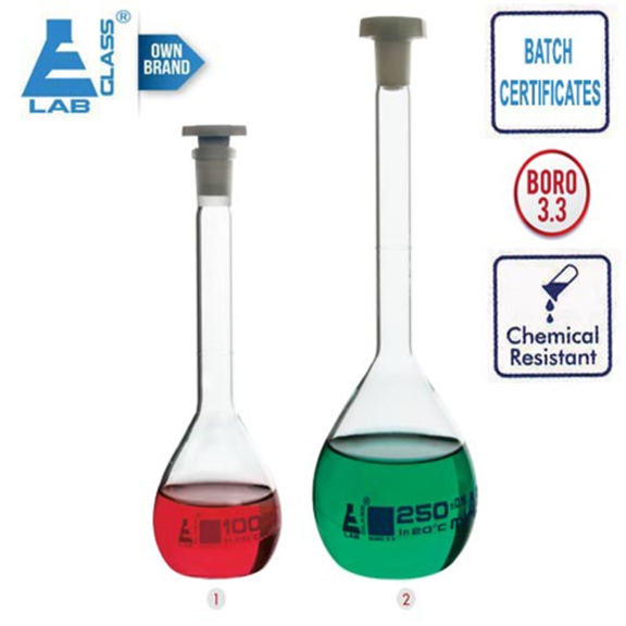 Volumetric Flasks with Stopper 10ml CH0446B Clear Class-A Borosilicate Glass Chemical Resistant